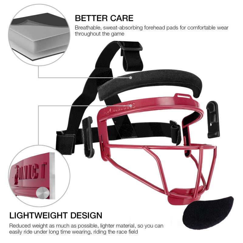 Dinictis Softball Face Mask, Lightweight, Comfortable, with Wide Field Vision, Durable and Safe Face Guards, Premium Protective Softball Fielder's Mask-Red-Adult(L) - Image 3